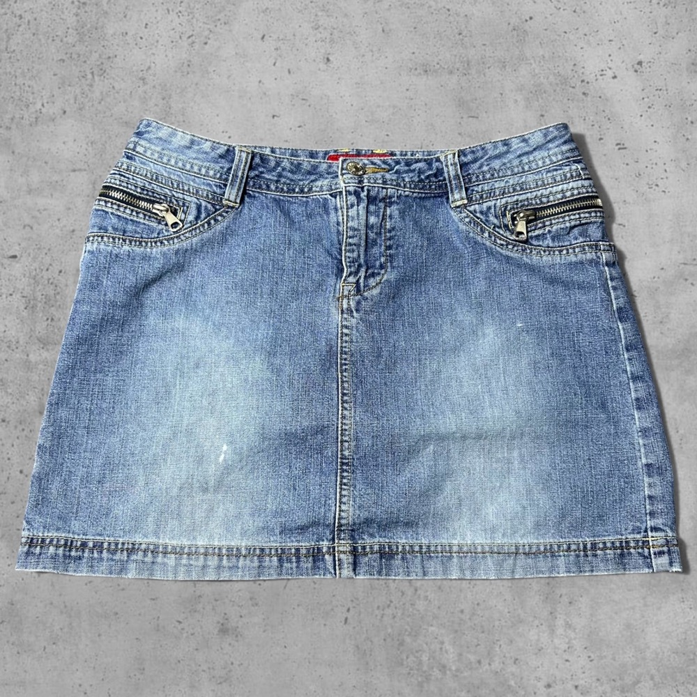 Unionbay Vintage Y2K Denim Mini Skirt Blue Medium Wash Size 7 Skater Goth